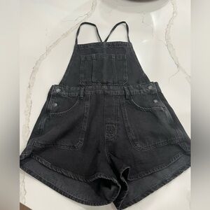 NWOT We The Free Black Denim Short Overalls- Size M